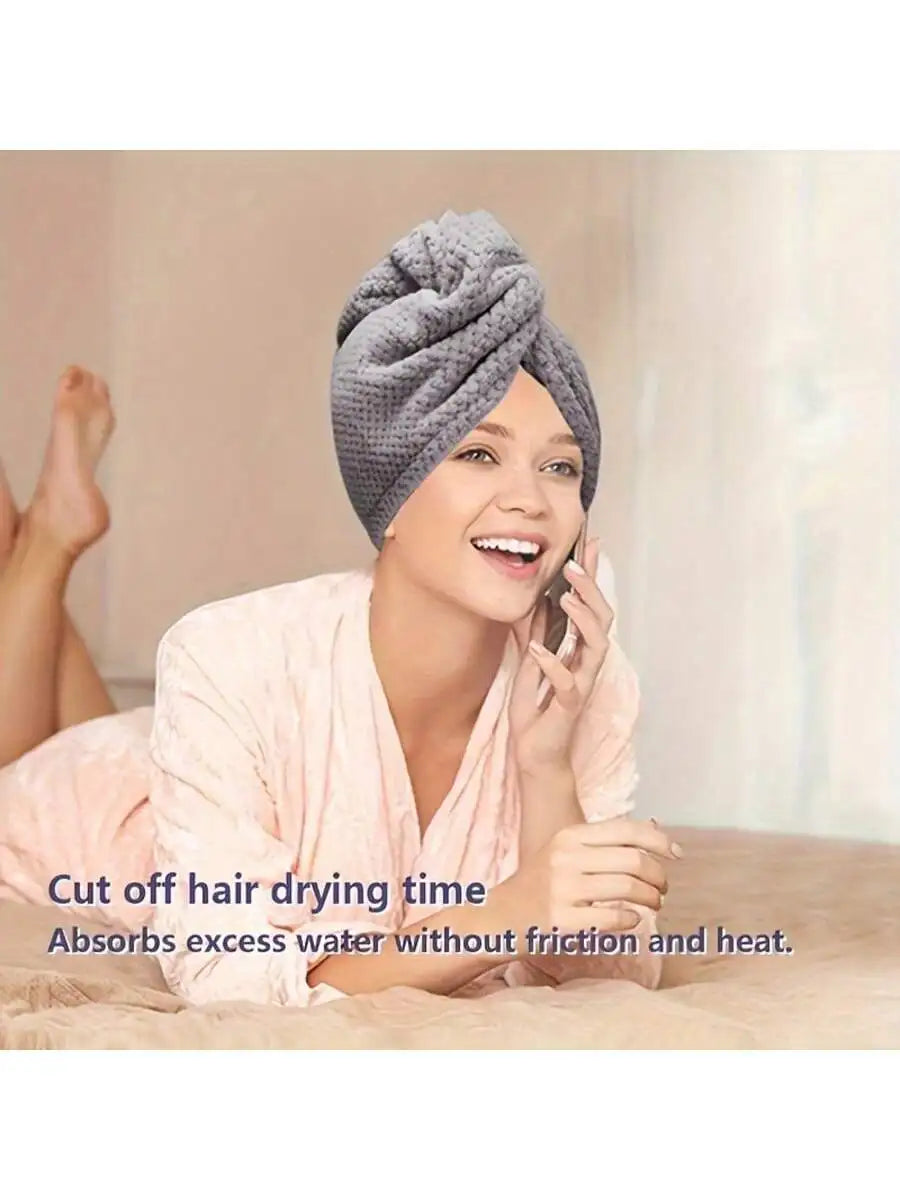 Solid color hair towel Textured dry hair cap 9.8 "X 25.5" absorbent hair towel wrap for button-down women